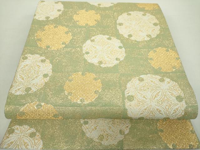 平和屋着物●西陣　織楽浅野謹製　六通柄袋帯　雪輪七宝花文　金糸　正絹　逸品　DABA1261ps 平和屋着物○西陣 織楽浅野謹製 六通柄袋帯 雪輪七宝花