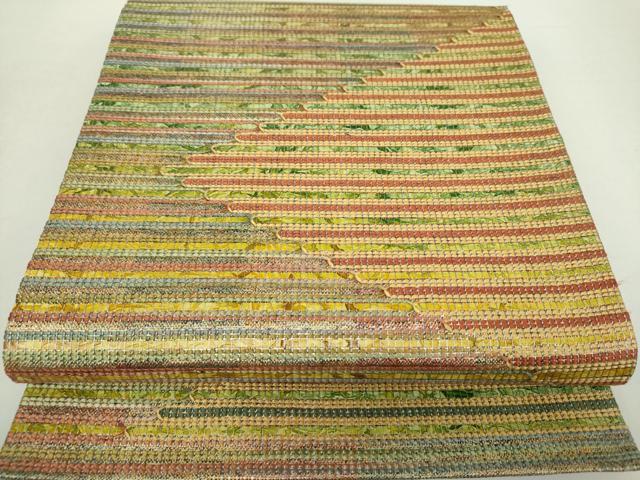 平和屋着物●六通柄袋帯　もじり織　横段文　金糸　正絹　逸品　未使用　DABA1286ps 平和屋着物○六通柄袋帯 もじり織 横段文 金糸 正絹 逸品