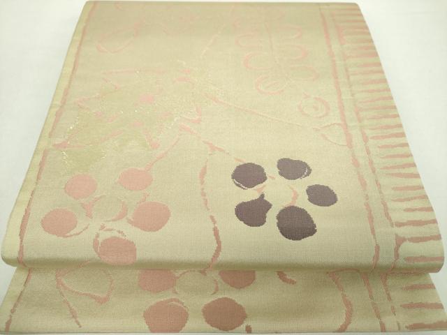 平和屋着物●六通柄袋帯 草花文 金糸 正絹 逸品 DABA1322ps