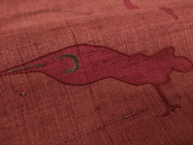 平和屋着物●九寸名古屋帯 生紬 刺繍 手描き 花鳥文 正絹 逸品 DABA1344ps