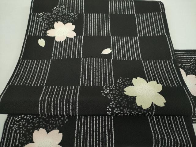 平和屋着物●九寸名古屋帯　舞桜　黒地　正絹　逸品　DABA1362ps 平和屋着物○九寸名古屋帯 舞桜 黒地 正絹 逸品 DABA1362ps