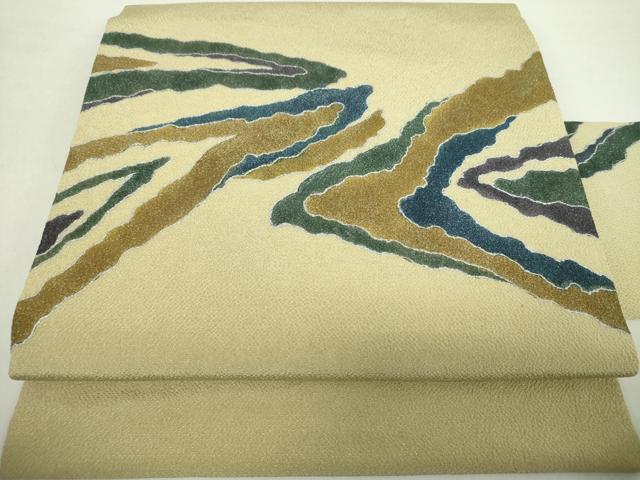 平和屋着物●九寸名古屋帯 霞文 鬼しぼ縮緬 金銀彩 正絹 逸品 DABA1375ps