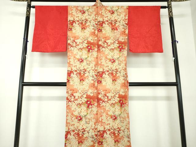 平和屋着物●アンティーク 大正ロマン 長襦袢 袷 枝梅 椿 正絹 逸品 DABA1439ps