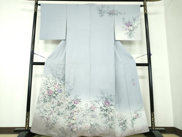 平和屋着物○巨匠 前田華清 手描き 訪問着 草花文 暈し染め 正絹 逸品