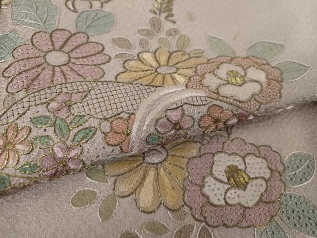平和屋着物●中国三大刺繍 スワトウ相良刺繍 汕頭相良刺繍 総刺繍 訪問着 花文箱 金糸 正絹 逸品 DABA1481ps