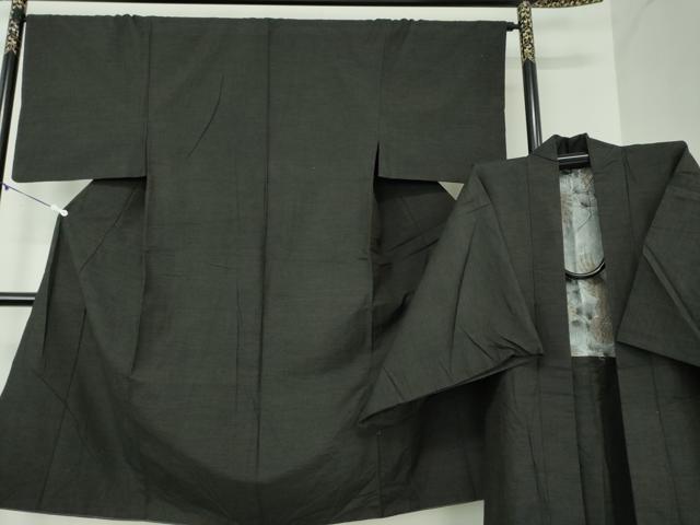 平和屋着物●男性 紬 アンサンブル 長羽織 焦げ茶色 正絹 逸品 DABA1499ps