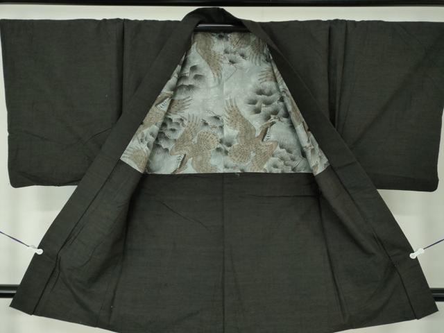 平和屋着物●男性 紬 アンサンブル 長羽織 焦げ茶色 正絹 逸品 DABA1499ps