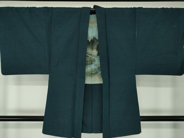 平和屋着物●男性 髭紬 アンサンブル 濃紺地 正絹 逸品 DABA1500ps