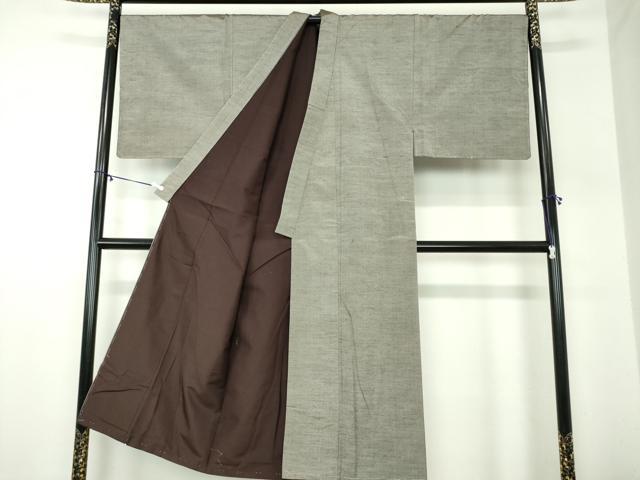 平和屋着物●男性 紬 アンサンブル キングサイズ 長羽織・髭紬 鈍色 正絹 逸品 DABA1501ps