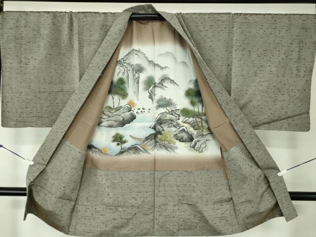 平和屋着物●男性 紬 アンサンブル キングサイズ 長羽織・髭紬 鈍色 正絹 逸品 DABA1501ps