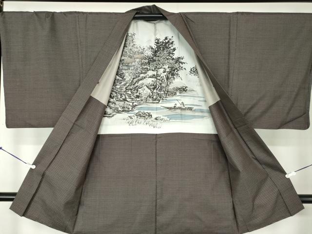 平和屋着物●男性 本場大島紬 アンサンブル 長羽織 亀甲柄 正絹 逸品 DABA1521ps