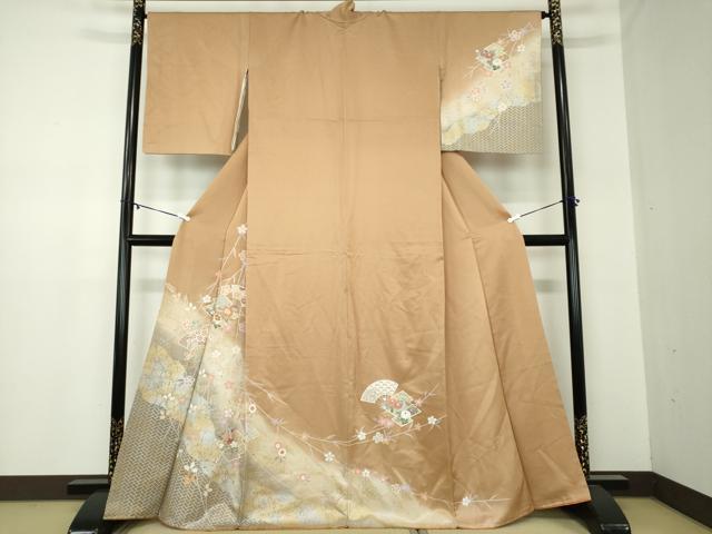 平和屋着物●訪問着 駒刺繍 松皮菱花文 暈し染め 金銀彩 正絹 逸品 DABA1532ps