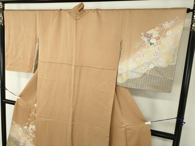 平和屋着物●訪問着 駒刺繍 松皮菱花文 暈し染め 金銀彩 正絹 逸品 DABA1532ps
