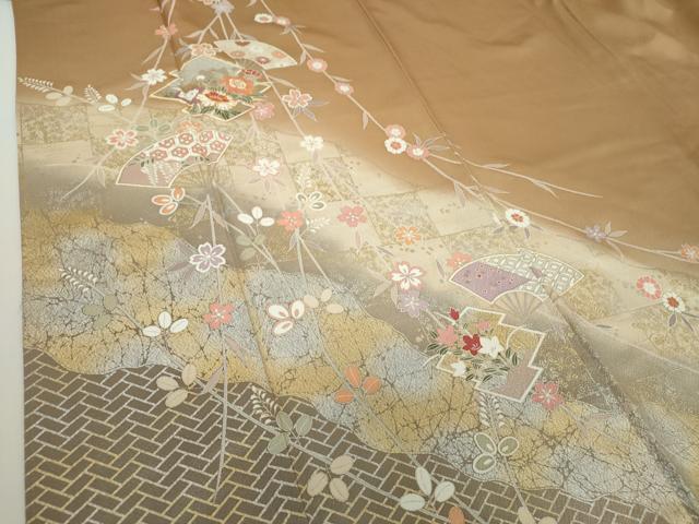 平和屋着物●訪問着 駒刺繍 松皮菱花文 暈し染め 金銀彩 正絹 逸品 DABA1532ps