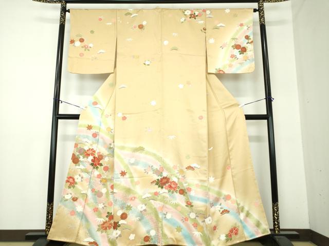 平和屋着物○訪問着 駒刺繍 流水花文 暈し染め 金彩 正絹