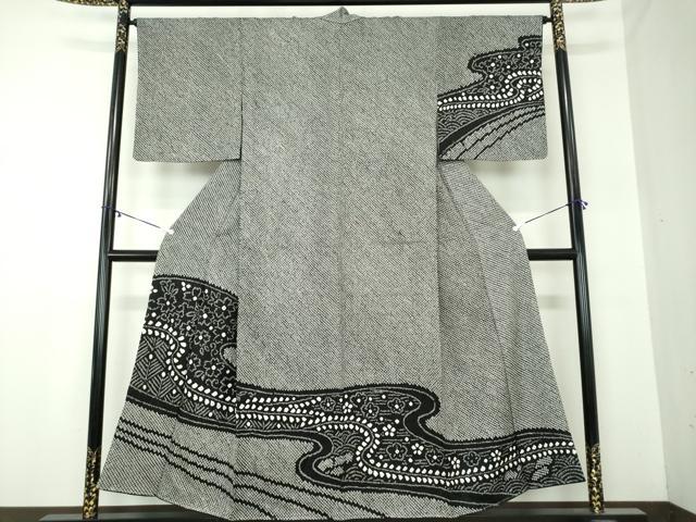 平和屋着物●訪問着　総絞り　流水花文　黒地　正絹　逸品　未使用　DABA1562ps 平和屋着物○訪問着 総絞り 流水花文 黒地 正絹 逸品 未使用