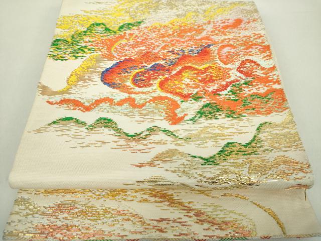 平和屋着物●六通柄 本袋帯 雲文 金銀糸 正絹 逸品 DABA1634ps