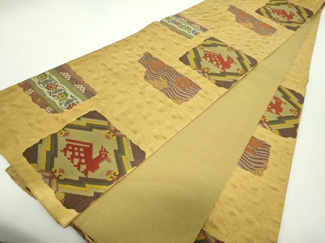 平和屋着物●六通柄袋帯 名物裂花文 金糸 金通し地 正絹 逸品 DABA1636ps