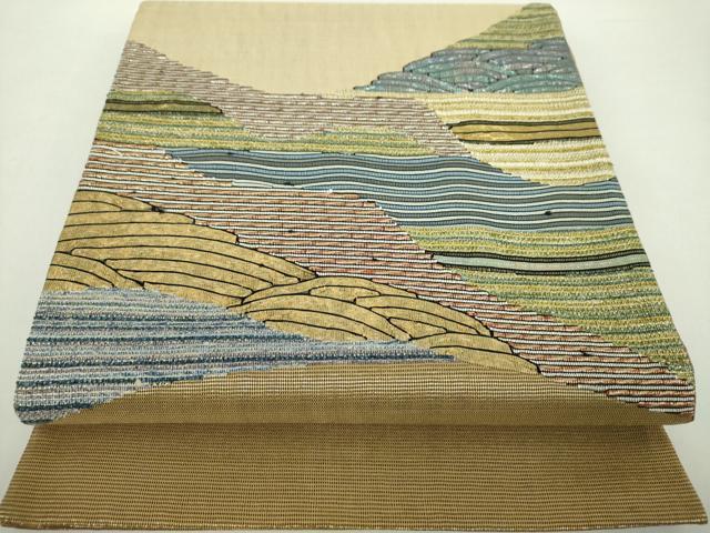 平和屋着物●太鼓柄袋帯 スリーシーズン帯 春 夏 秋 霞文 金糸 正絹 逸品 DABA1638ps