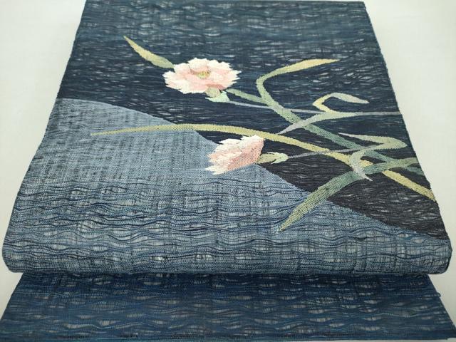 平和屋着物●太鼓柄袋帯 スリーシーズン帯 春 夏 秋 すくい織 草花文 金糸 正絹 逸品 DABA1639ps