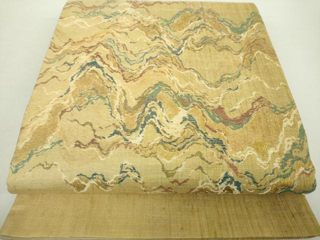 平和屋着物▽名門 しょうざん 生紬 紙屋川伝承 絹漉貴 太鼓柄 京袋帯 スリーシーズン 春夏秋 幾何学花文 黒地 金糸 正絹 逸品 CABE0096hy 平和屋着物○名門 しょうざん 生紬 紙屋川伝承 絹漉貴 太鼓柄袋帯 楓文