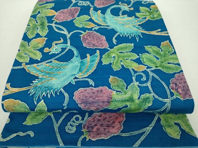 平和屋着物●太鼓柄袋帯 作家物 紬地 ろうけつ染め 花鳥文 正絹 逸品 DABA1657ps