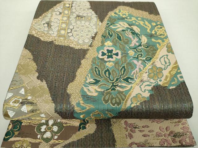 平和屋着物●六通柄袋帯 唐織 花鳥文 金糸 正絹 逸品 未使用 DABA1692ps