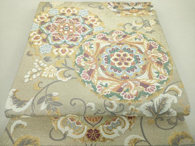 平和屋着物○六通柄袋帯 唐織 砂金箔 正倉院鳳凰更紗花文 金糸 正絹