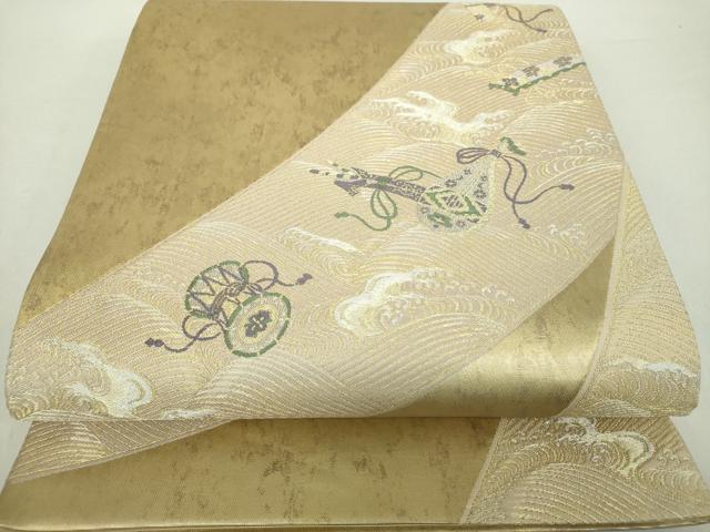 平和屋着物○松尾光琳 六通柄袋帯 立波楽器文 金銀糸 引箔