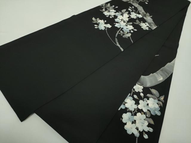 平和屋着物●塩瀬 両面 太鼓柄袋帯 手描き 枝桜 黒地 金彩 正絹 逸品 DABA1719ps