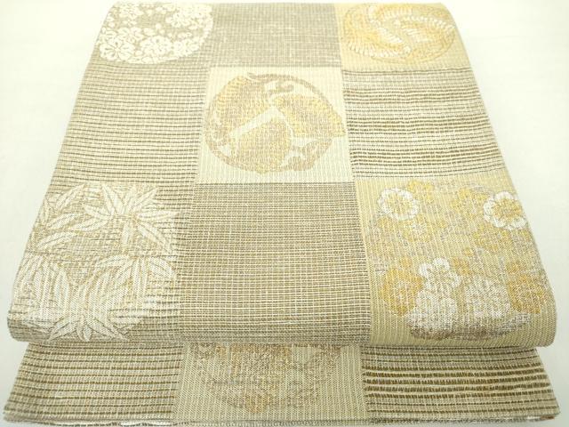 平和屋着物●六通柄袋帯 市松花丸文 金銀糸 やまと誂製 正絹 逸品 DABA1737ps