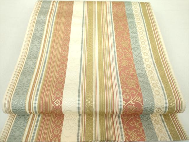 平和屋着物●本場筑前博多織　全通柄　本袋帯　献上　生成り色　正絹　逸品　CABB0753hy 平和屋着物○本場筑前博多織 全通柄 本袋帯 献上 生成り色