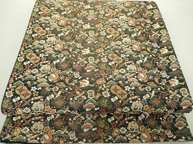 平和屋着物●六通柄袋帯 唐織 宝尽くし花文 金糸 正絹 逸品 DABA1744ps