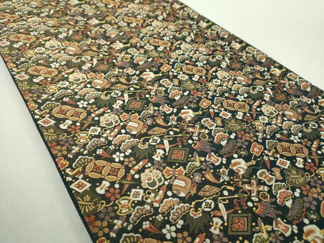 平和屋着物●六通柄袋帯 唐織 宝尽くし花文 金糸 正絹 逸品 DABA1744ps