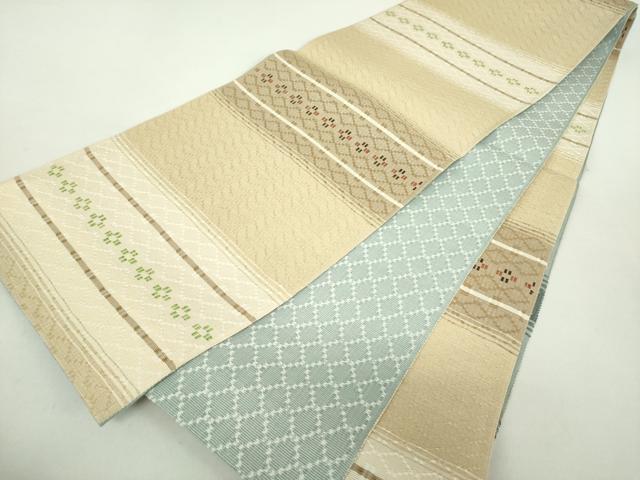 平和屋着物●両面 太鼓柄京袋帯 花織 花菱 正絹 逸品 DABA1750ps