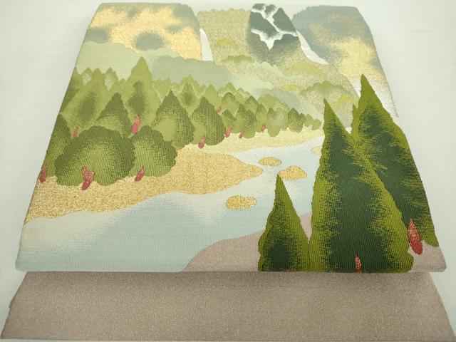 平和屋着物●爪掻き本綴れ 八寸名古屋帯 風景文 金銀糸 正絹 逸品 DABA1812ps