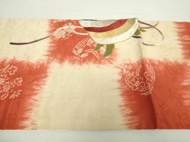平和屋着物●アンティーク 大正ロマン 太鼓柄袋帯 駒刺繍 手刺繍 絞り 糸車花文 金銀糸 正絹 逸品 DABA1820ps