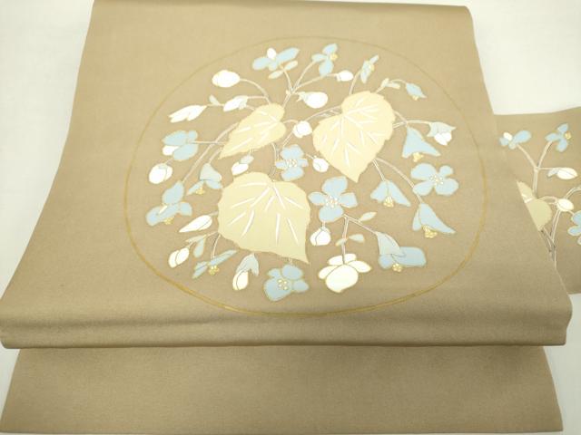 平和屋着物●塩瀬 九寸名古屋帯 駒刺繍 草花丸文 金彩 正絹 逸品 DABA1849ps