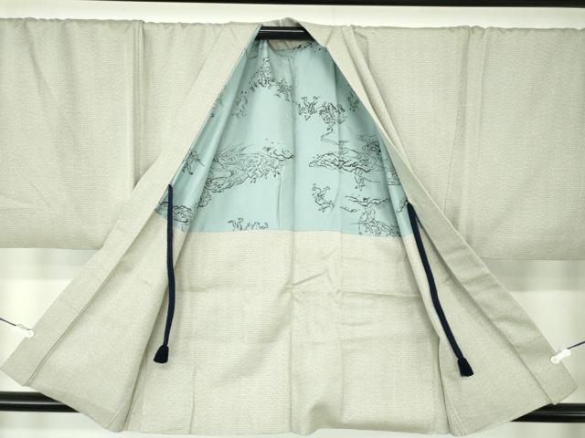 平和屋着物●男性 紬 アンサンブル キングサイズ 羽裏・鳥獣戯画 120亀甲 総詰め 正絹 逸品 DABA1877ps