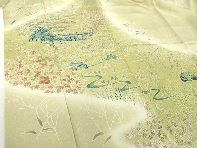 平和屋着物●訪問着 風景花文 暈し染め 鬼しぼ縮緬 阪急百貨店扱い 正絹 逸品 DABA1924ps