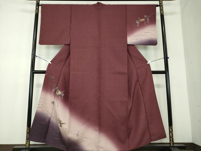平和屋着物●訪問着　手描き　舞扇花文　暈し染め　金彩　やまと誂製　正絹　逸品　DABA1932ps 平和屋着物○訪問着 手描き 舞扇花文 暈し染め 金彩 やまと誂製 正絹