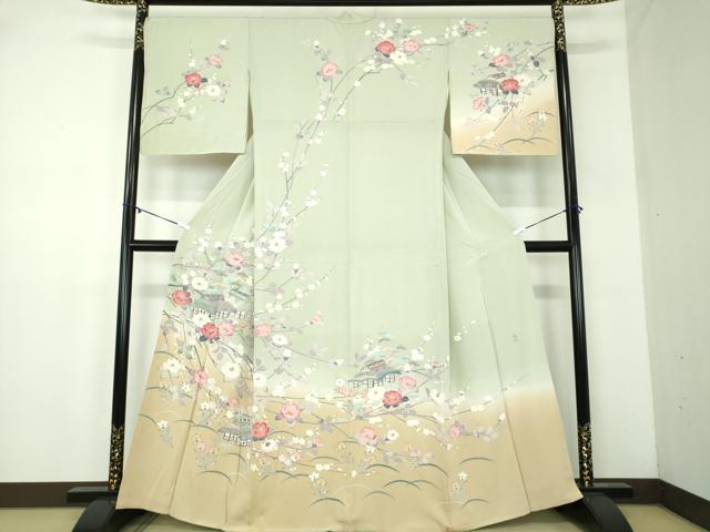 平和屋着物●訪問着 友禅 作家物 風景花文 暈し染め 正絹 逸品 DABA1947ps