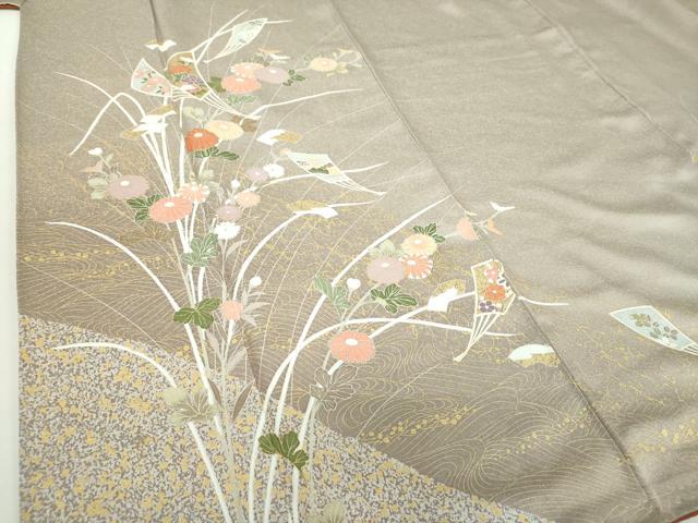 平和屋着物●訪問着 扇面花文 暈し染め 金彩 正絹 逸品 DABA1951ps