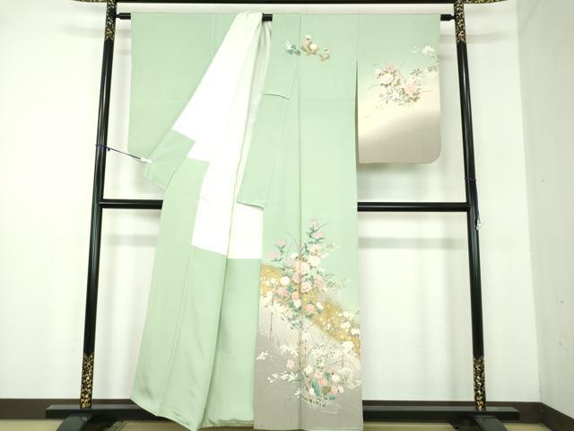 平和屋着物●訪問着 作家物 渡橋風景花文 暈し染め 金彩 正絹 逸品 DABA1952ps