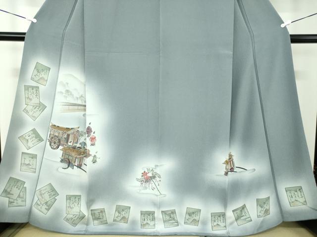 平和屋着物●訪問着 百人一首 カルタ 御所車人物風景文 暈し染め 金彩 正絹 逸品 DABA1962ps