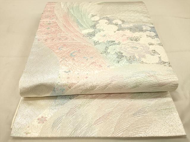 平和屋着物□六通柄袋帯 流水草花文 金銀糸 逸品 hy2169 逸品