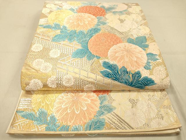 平和屋着物◎六通柄袋帯 唐織 菊華錦庭園日 金銀糸 正絹 逸品 DABA2094jm