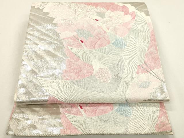 平和屋着物◎六通柄袋帯 唐織 飛鶴文 銀糸 正絹 逸品 DABA2186ya