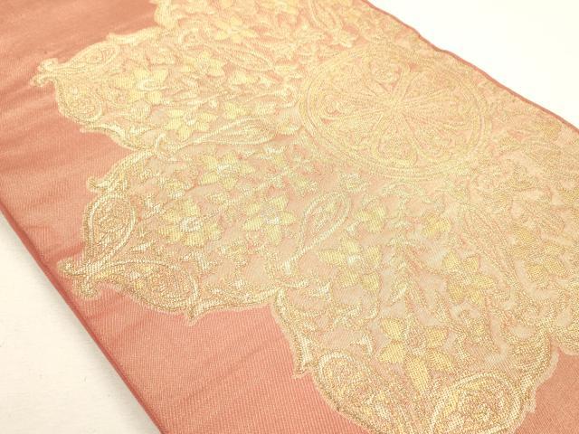 平和屋着物◎六通柄 本袋帯 正倉院花文 金糸 正絹 逸品 DABA2210ya