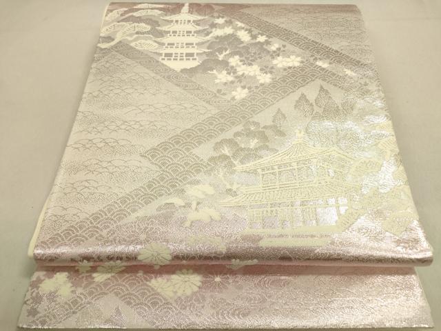 平和屋着物◎六通柄袋帯 京名所 仁和寺 銀糸 正絹 逸品 DABA2234ya